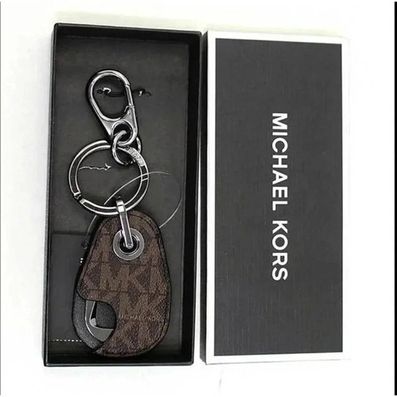 MICHAEL KORS Logo Bottle Opener Key Fob Brown Black - Picture 1 of 3